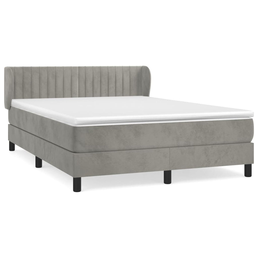 Boxspring Met Matras Fluweel Lichtgrijs 140 x 200 cm Verticale strepen