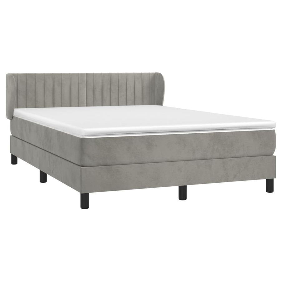 Boxspring Met Matras Fluweel Lichtgrijs 140 x 200 cm Verticale strepen