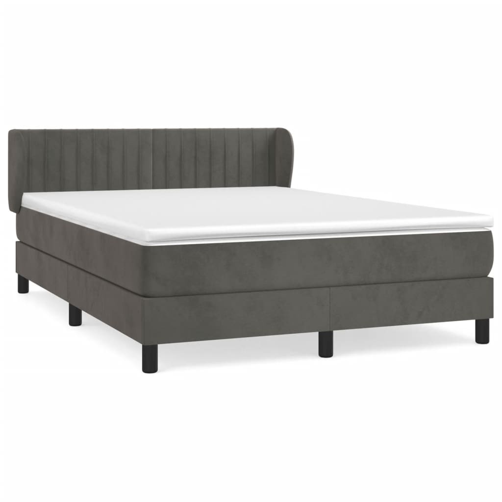 Boxspring Met Matras Fluweel Donkergrijs 140 x 200 cm Verticale strepen