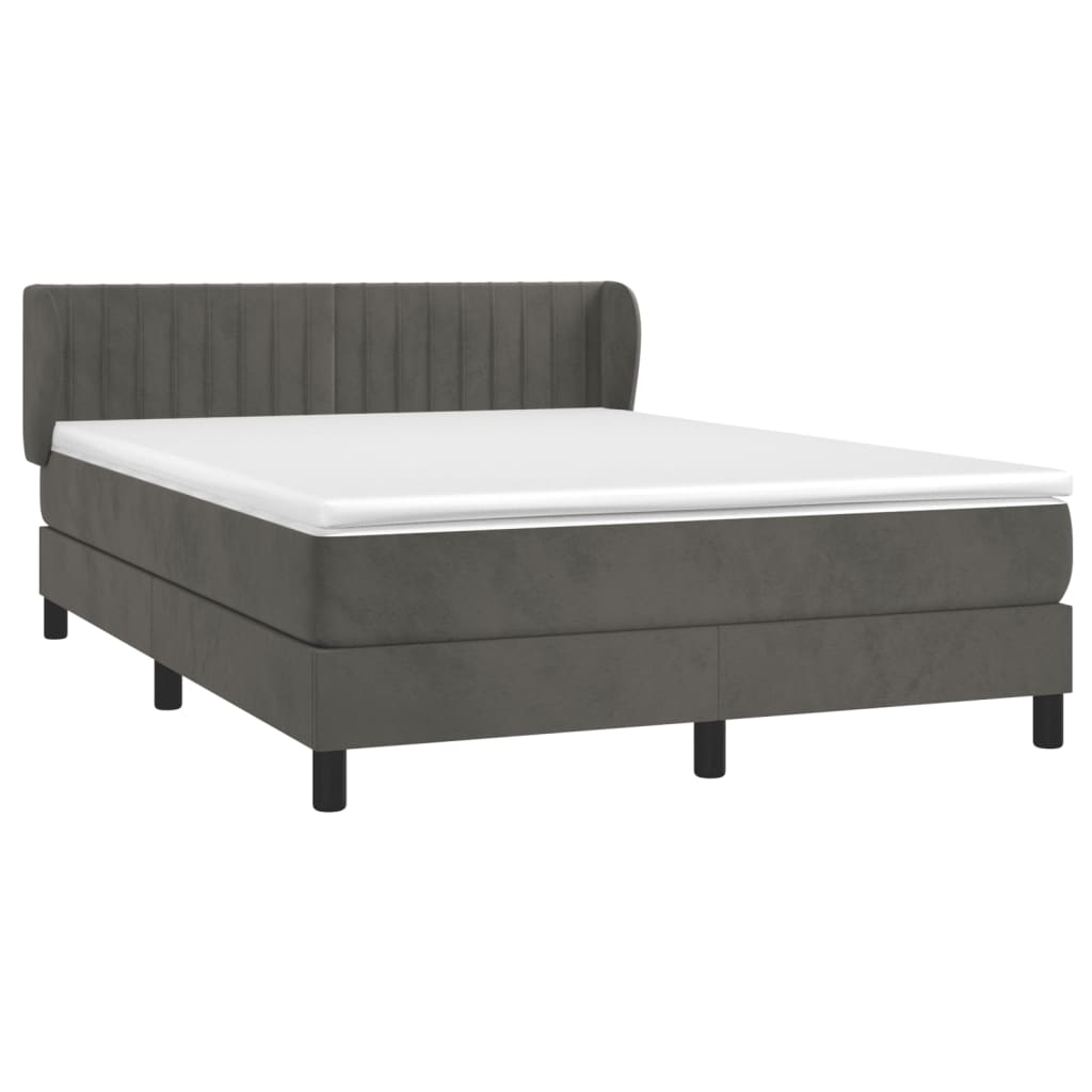 Boxspring Met Matras Fluweel Donkergrijs 140 x 200 cm Verticale strepen
