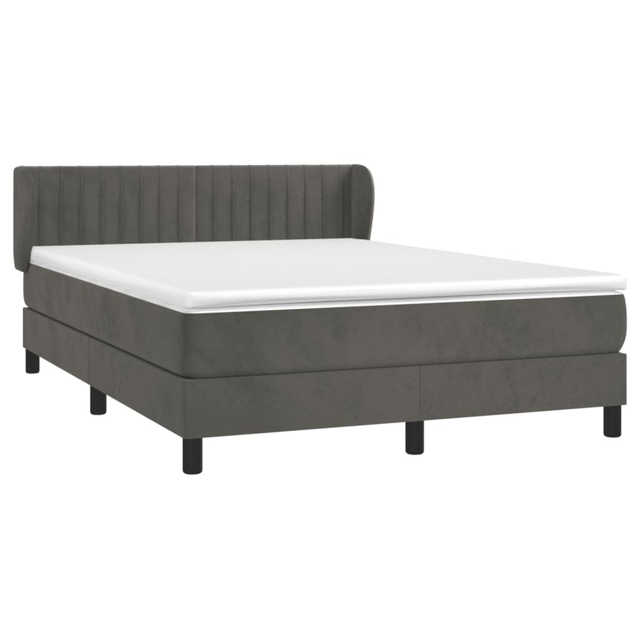 Boxspring Met Matras Fluweel Donkergrijs 140 x 200 cm Verticale strepen