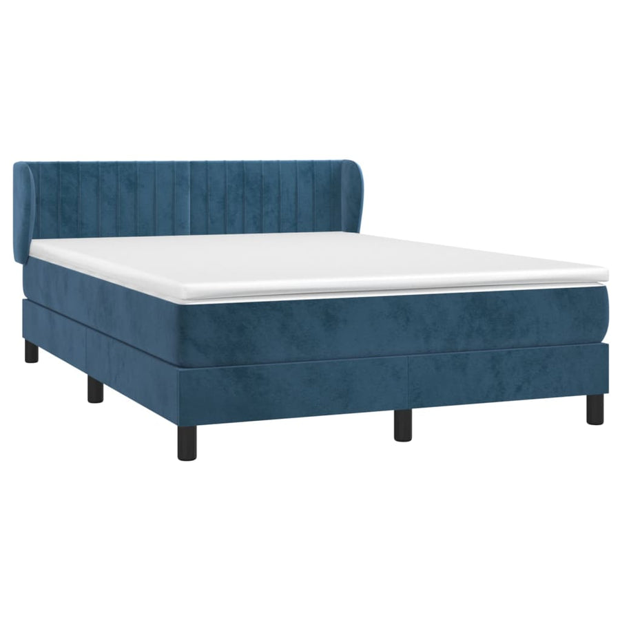 Boxspring Met Matras Fluweel Donkerblauw 140 x 200 cm Verticale strepen