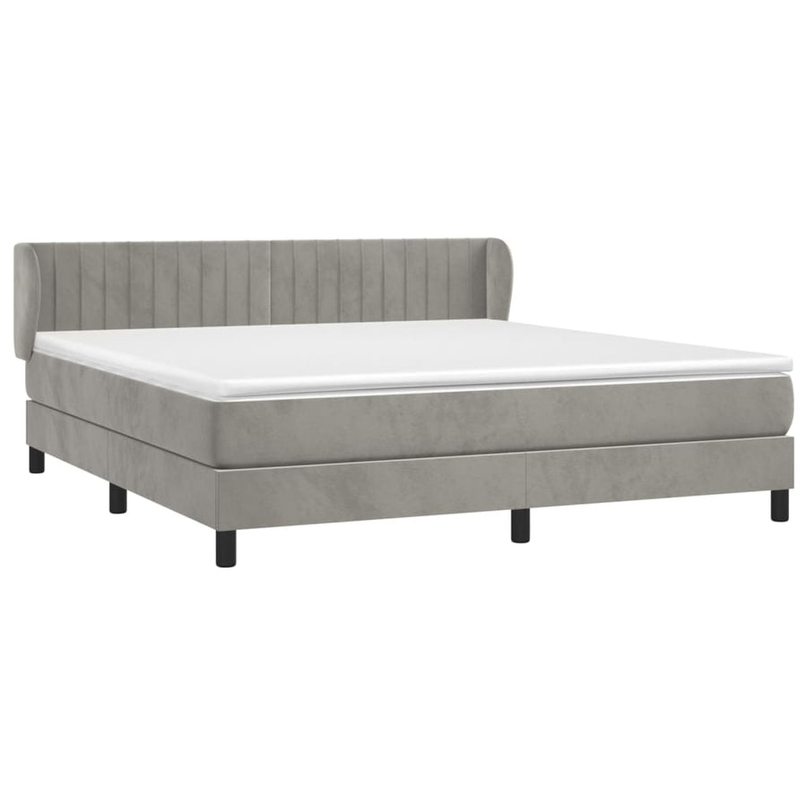 Boxspring Met Matras Fluweel Lichtgrijs 160 x 200 cm Verticale strepen