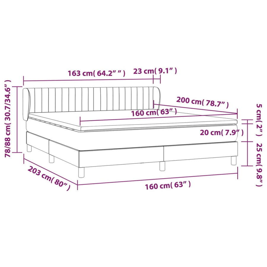 Boxspring met matras fluweel zwart 160x200 cm 160 x 200 cm Verticale strepen