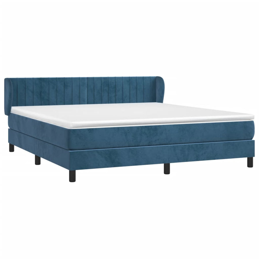 Boxspring Met Matras Fluweel Donkerblauw 160 x 200 cm Verticale strepen