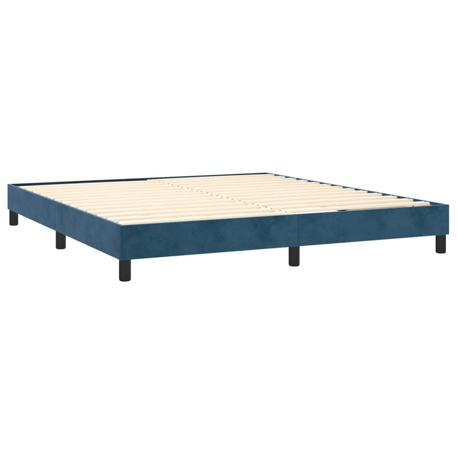 Boxspring Met Matras Fluweel Donkerblauw 160 x 200 cm Verticale strepen