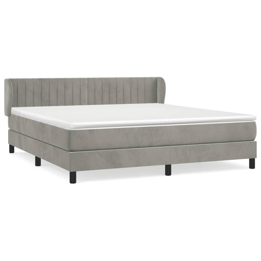 Boxspring Met Matras Fluweel Lichtgrijs 180 x 200 cm Verticale strepen