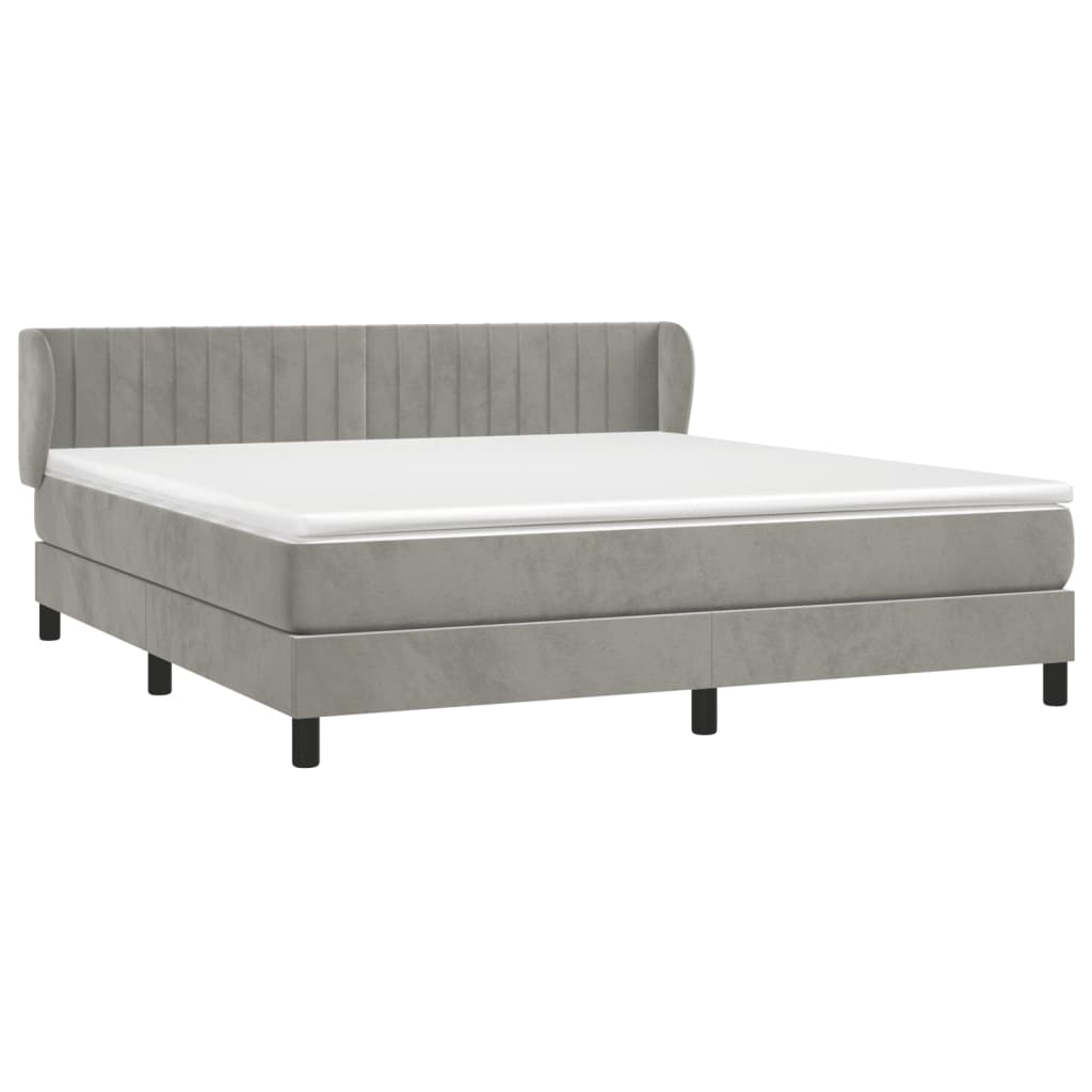 Boxspring Met Matras Fluweel Lichtgrijs 180 x 200 cm Verticale strepen