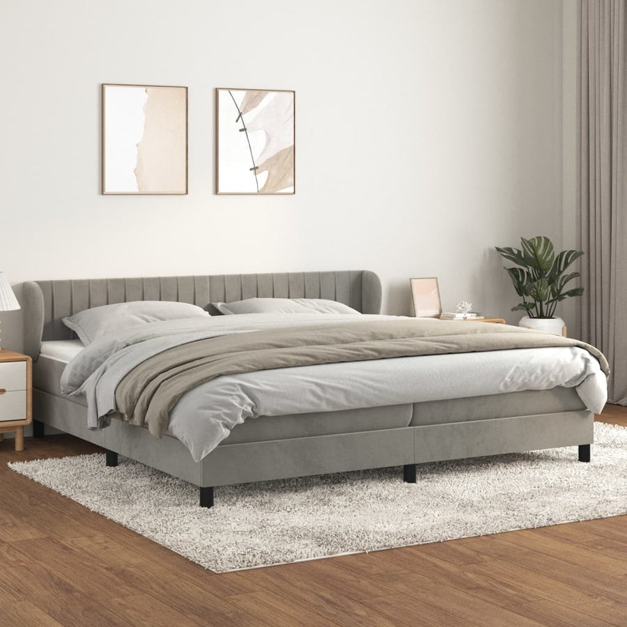 Boxspring Met Matras Fluweel Lichtgrijs 200 x 200 cm Verticale strepen