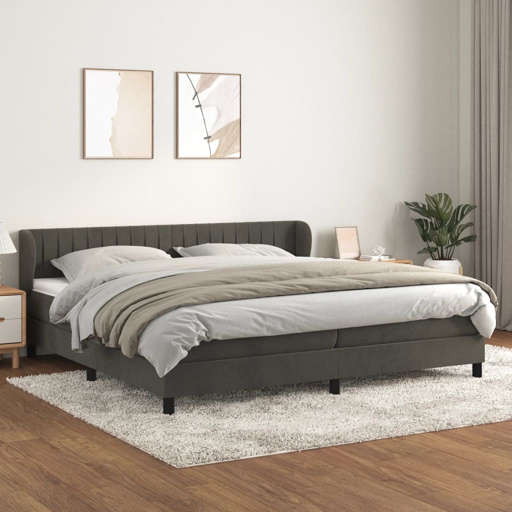 Boxspring Met Matras Fluweel Donkergrijs 200 x 200 cm Verticale strepen