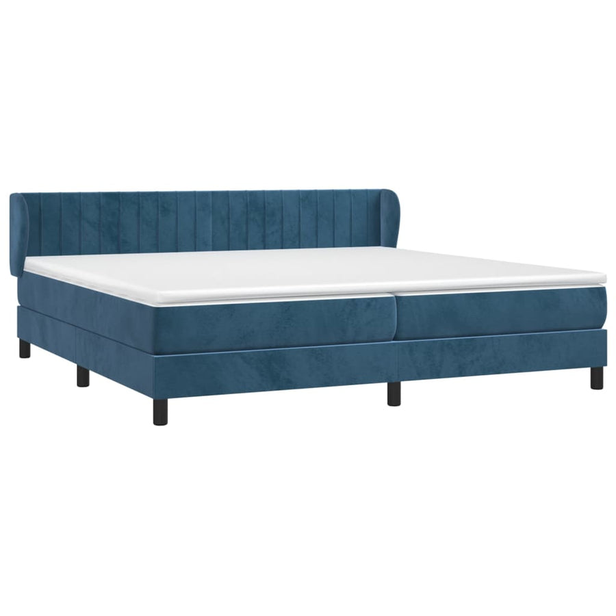 Boxspring Met Matras Fluweel Donkerblauw 200 x 200 cm Verticale strepen