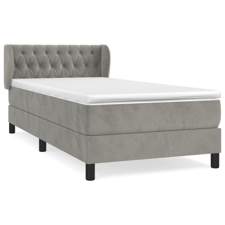 Boxspring Met Matras Fluweel Lichtgrijs 90 x 190 cm Getuft ontwerp