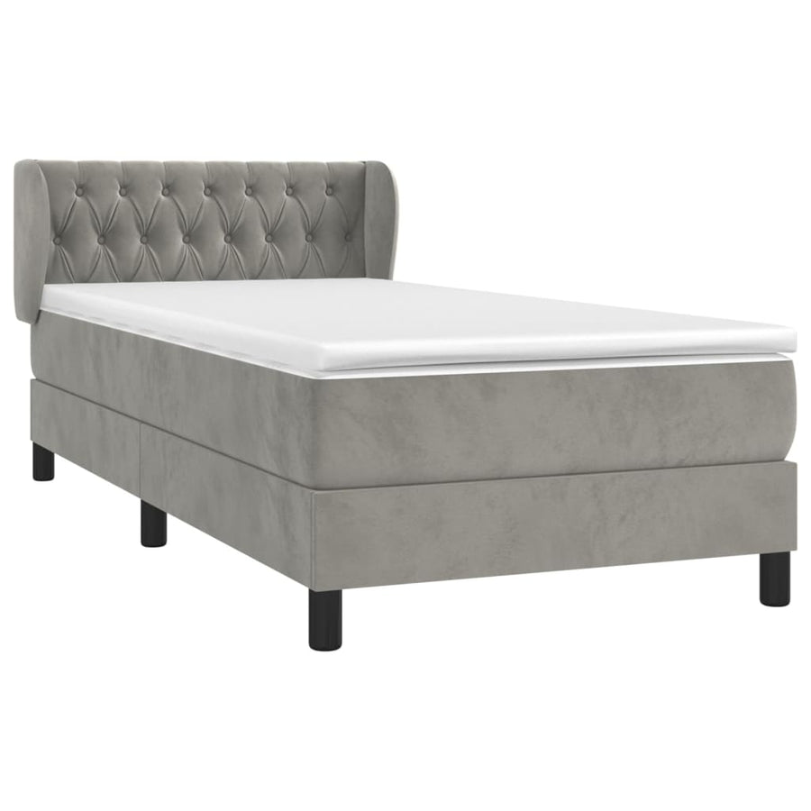 Boxspring Met Matras Fluweel Lichtgrijs 90 x 200 cm Getuft ontwerp