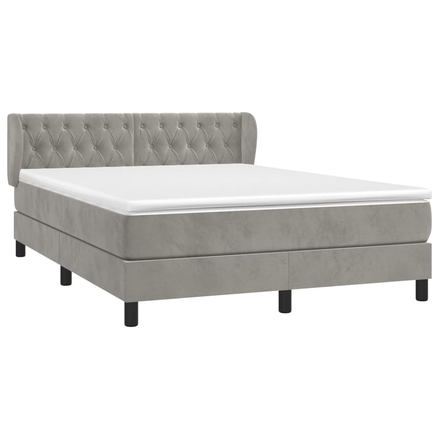 Boxspring Met Matras Fluweel Lichtgrijs 140 x 190 cm Getuft ontwerp