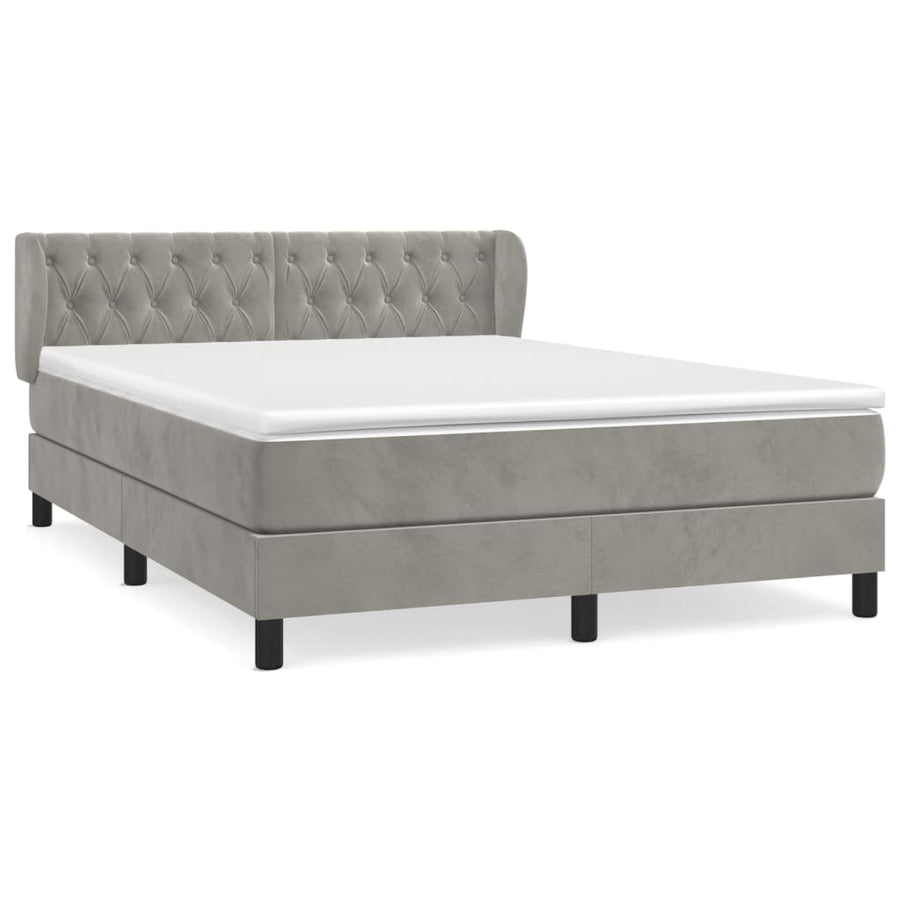 Boxspring Met Matras Fluweel Lichtgrijs 140 x 200 cm Getuft ontwerp