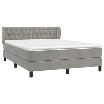 Boxspring Met Matras Fluweel Lichtgrijs 140 x 200 cm Getuft ontwerp