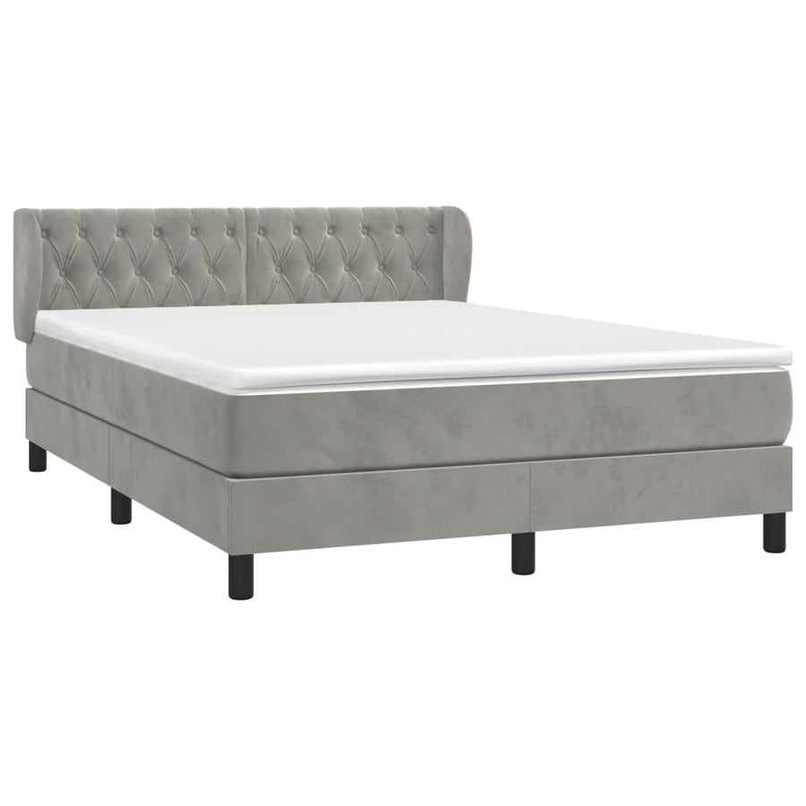 Boxspring Met Matras Fluweel Lichtgrijs 140 x 200 cm Getuft ontwerp
