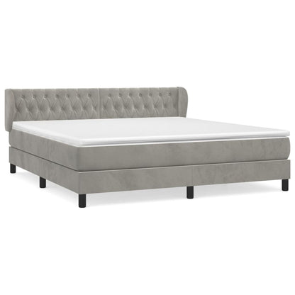 Boxspring Met Matras Fluweel Lichtgrijs 160 x 200 cm Getuft ontwerp