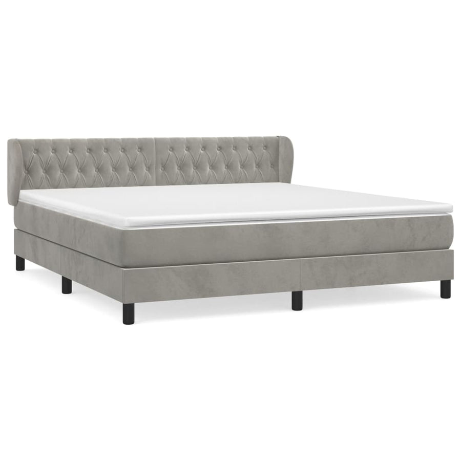 Boxspring Met Matras Fluweel Lichtgrijs 160 x 200 cm Getuft ontwerp