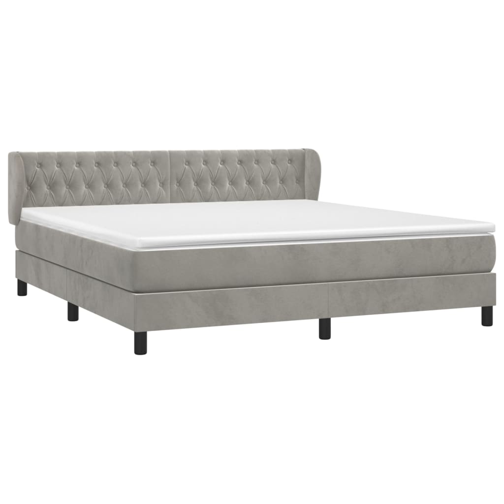 Boxspring Met Matras Fluweel Lichtgrijs 160 x 200 cm Getuft ontwerp
