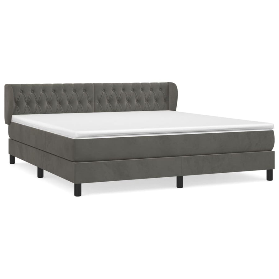Boxspring Met Matras Fluweel Donkergrijs 160 x 200 cm Getuft ontwerp
