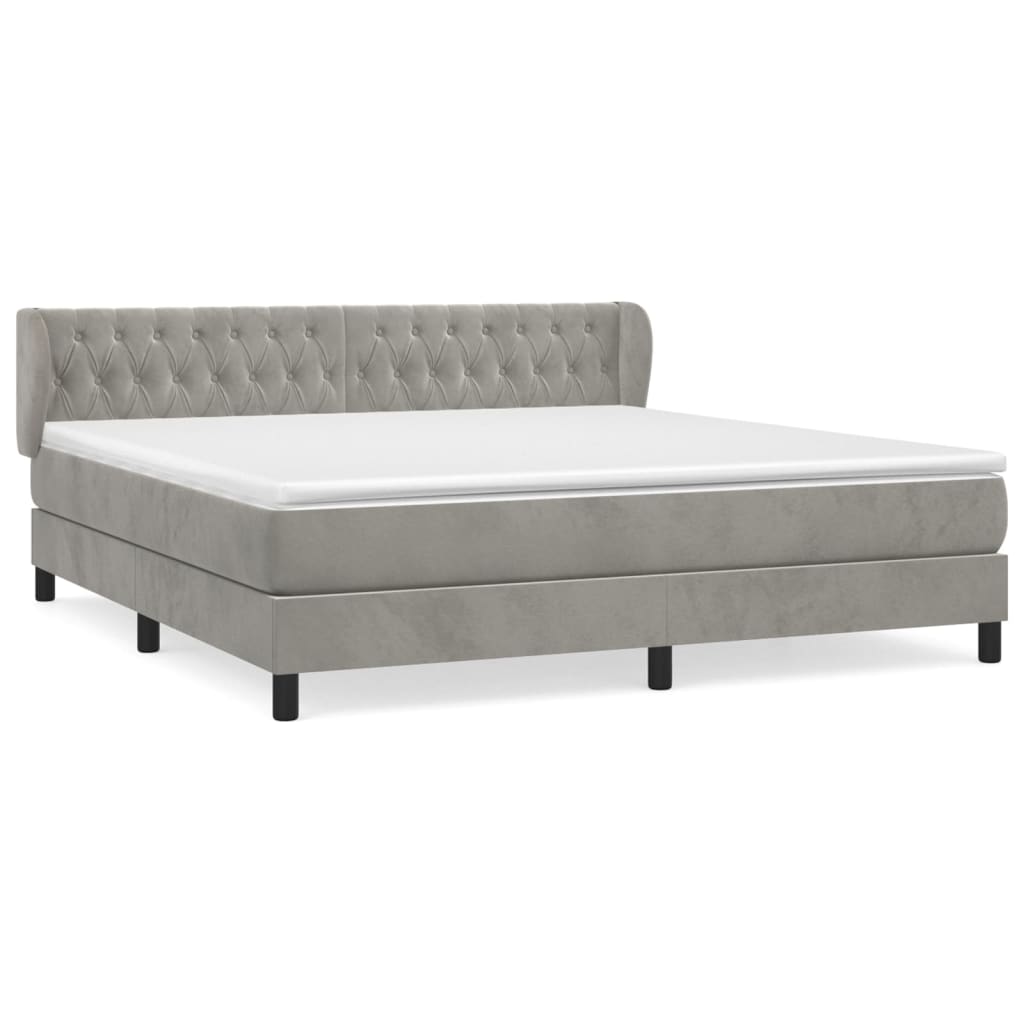 Boxspring Met Matras Fluweel Lichtgrijs 180 x 200 cm Getuft ontwerp