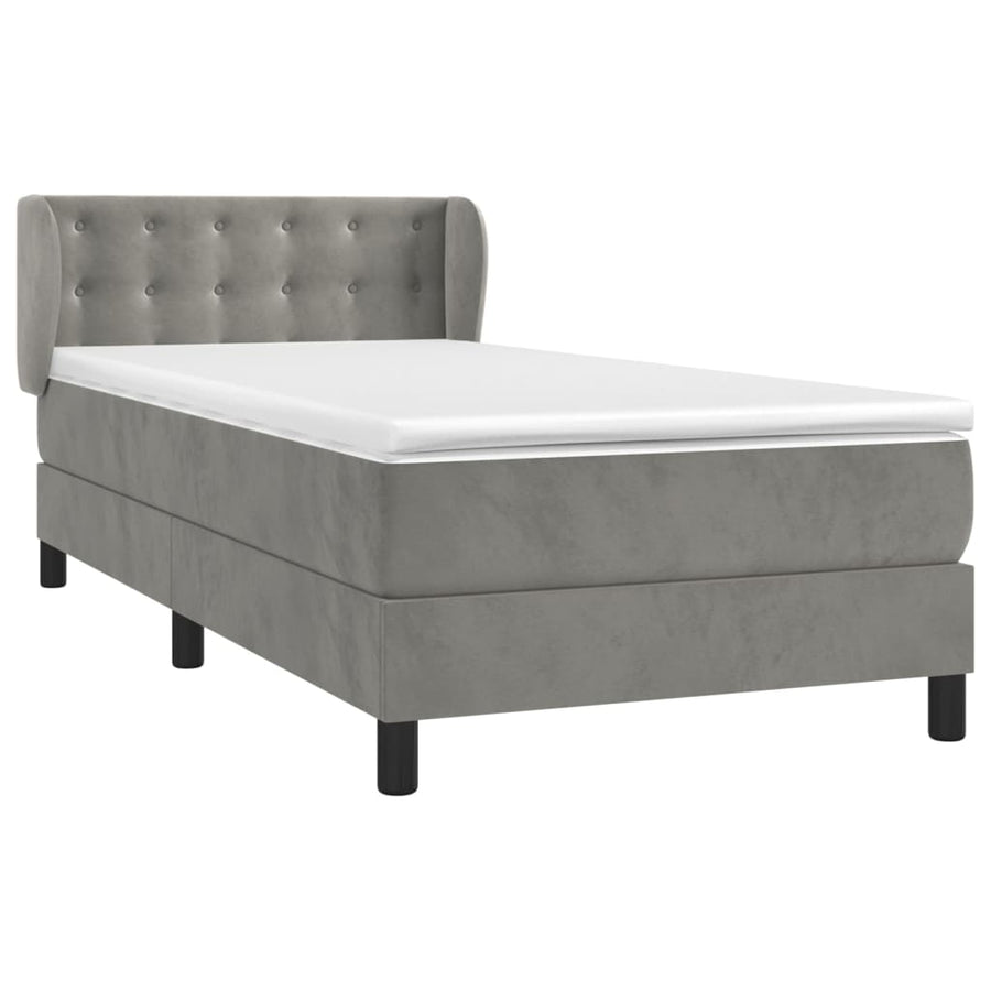 Boxspring Met Matras Fluweel Lichtgrijs 80 x 200 cm Knopen