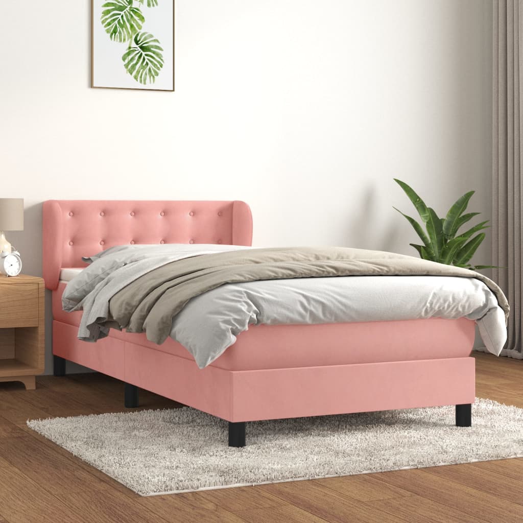 Boxspring Met Matras Fluweel Roze 80 x 200 cm Knopen