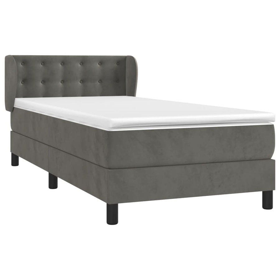 Boxspring Met Matras Fluweel Donkergrijs 90X190 Cm Donkergrijs 90 x 190 cm Knopen