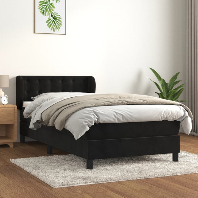 Boxspring met matras fluweel zwart 90x190 cm 90 x 190 cm Knopen