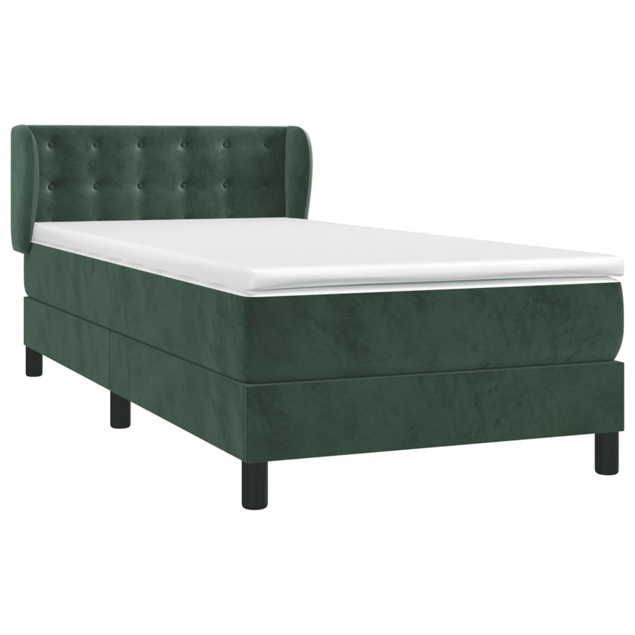 Boxspring Met Matras Fluweel Donkergroen 90 x 190 cm Knopen