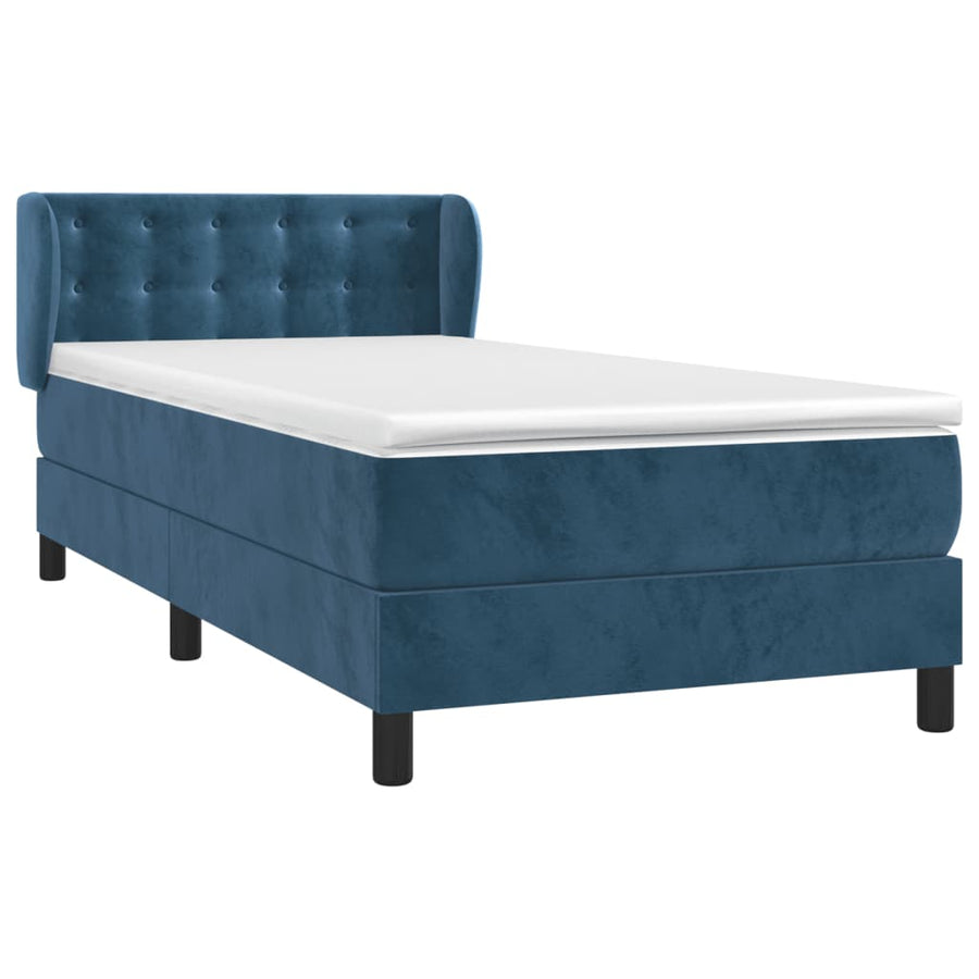Boxspring Met Matras Fluweel Donkerblauw 90 x 190 cm Knopen