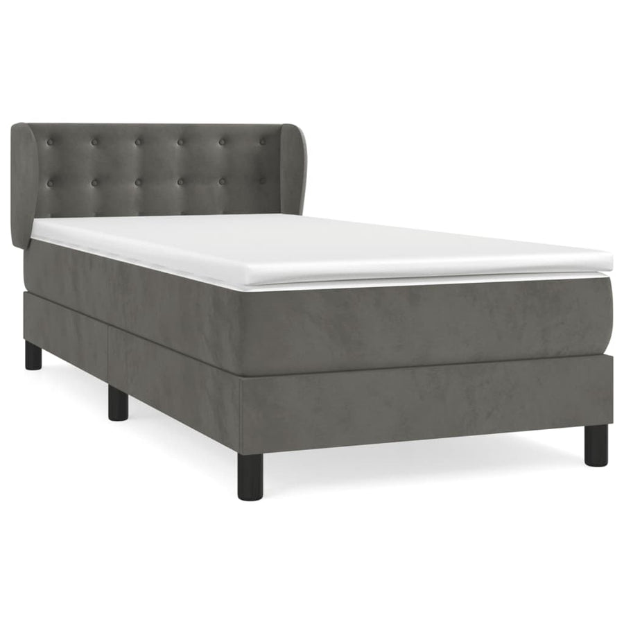 Boxspring Met Matras Fluweel Donkergrijs 90X200 Cm Donkergrijs 90 x 200 cm Knopen