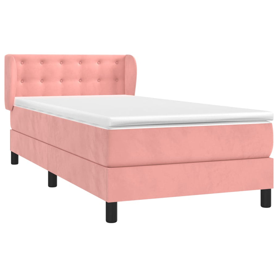 Boxspring Met Matras Fluweel Roze 90 x 200 cm Knopen