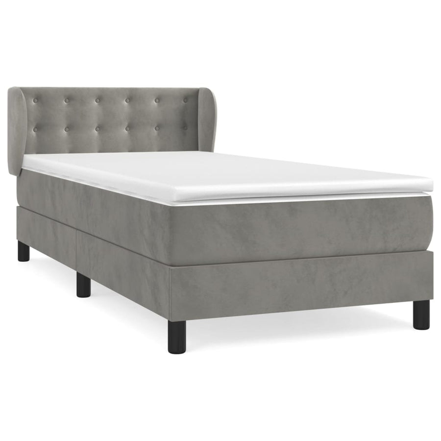 Boxspring Met Matras Fluweel Lichtgrijs 100 x 200 cm Knopen