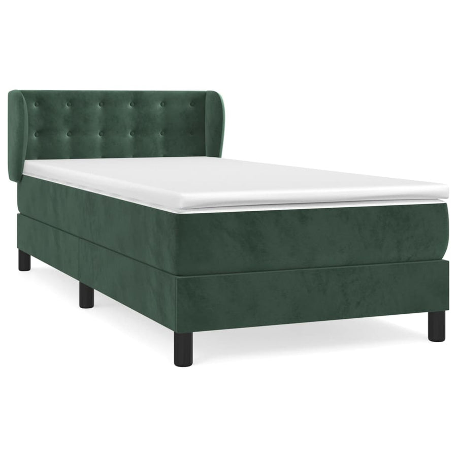 Boxspring Met Matras Fluweel Donkergroen 100 x 200 cm Knopen