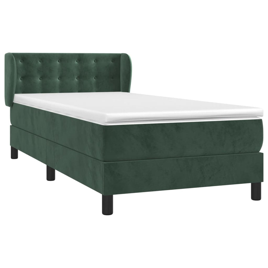 Boxspring Met Matras Fluweel Donkergroen 100 x 200 cm Knopen