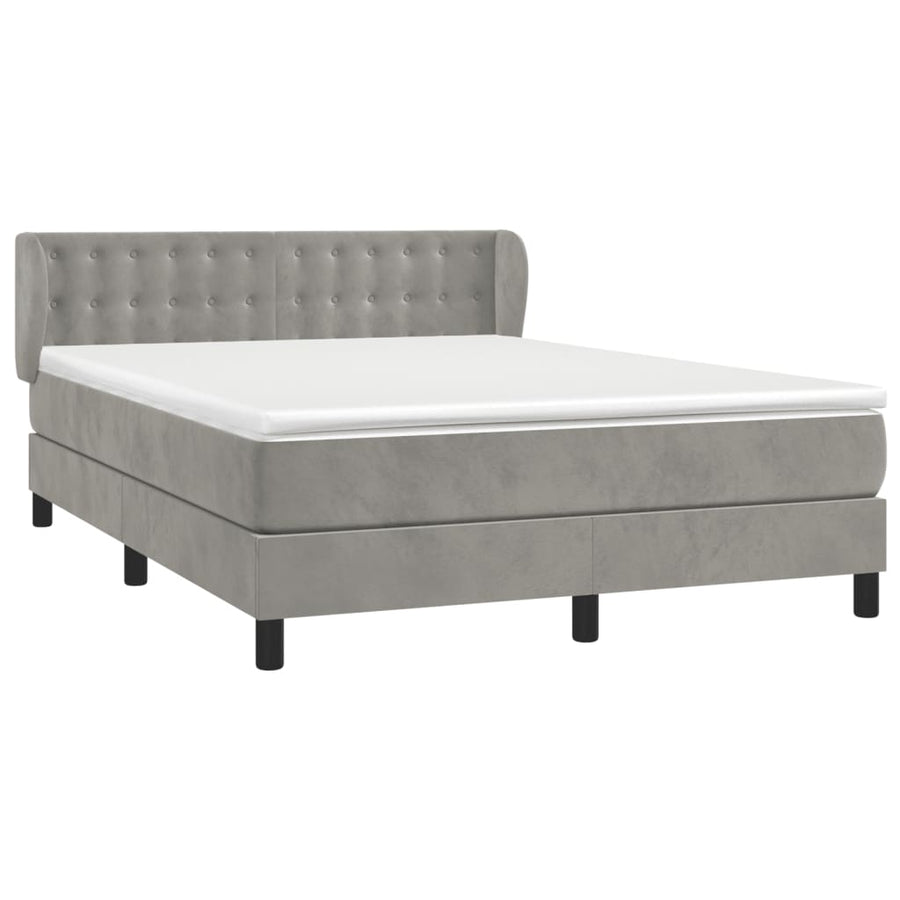 Boxspring Met Matras Fluweel Lichtgrijs 140 x 190 cm Knopen