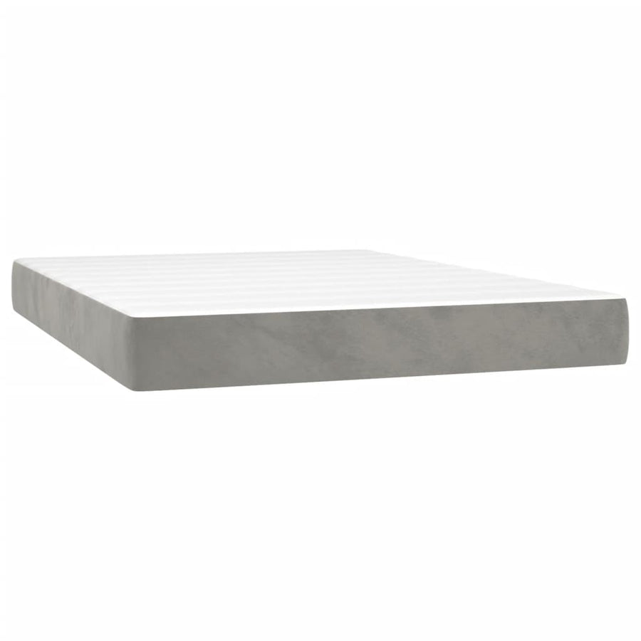 Boxspring Met Matras Fluweel Lichtgrijs 140 x 190 cm Knopen