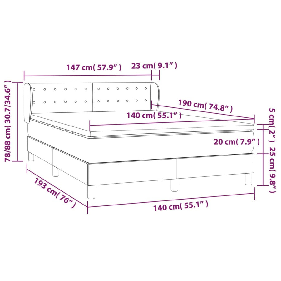 Boxspring Met Matras Fluweel Lichtgrijs 140 x 190 cm Knopen