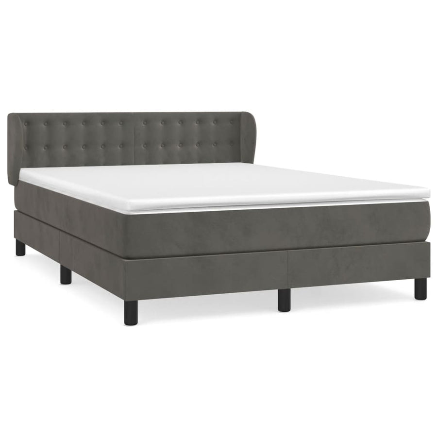 Boxspring Met Matras Fluweel Donkergrijs 140 x 190 cm Knopen