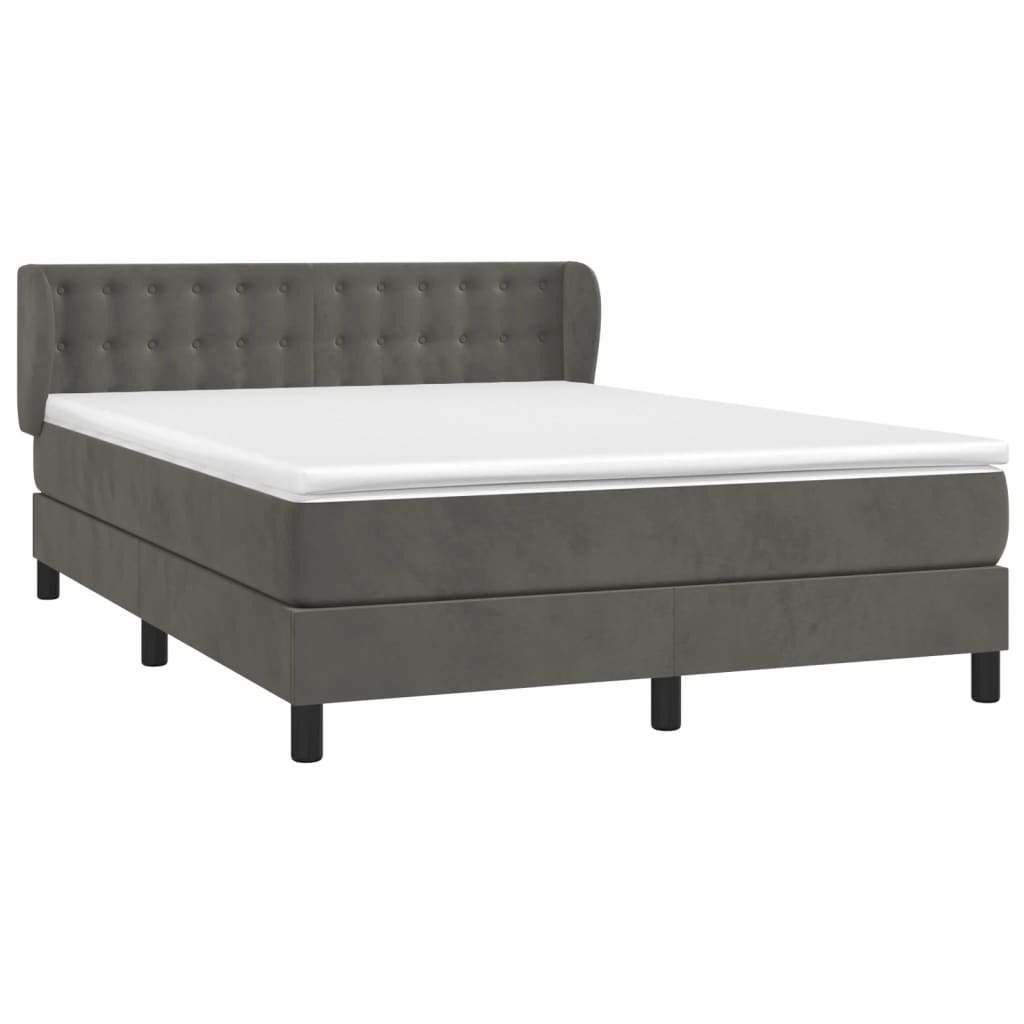 Boxspring Met Matras Fluweel Donkergrijs 140 x 190 cm Knopen