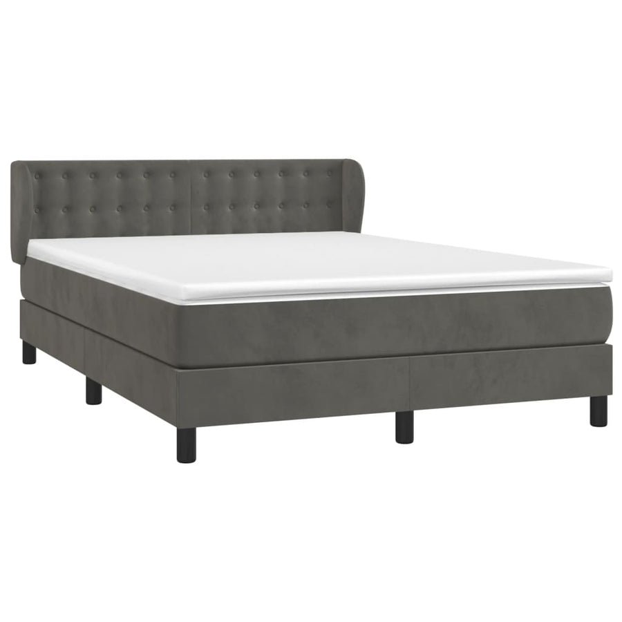 Boxspring Met Matras Fluweel Donkergrijs 140 x 190 cm Knopen