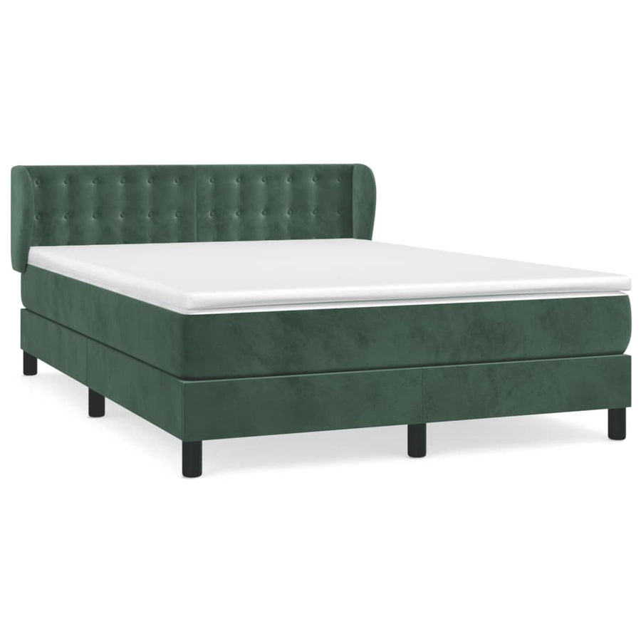 Boxspring Met Matras Fluweel Donkergroen 140 x 190 cm Knopen