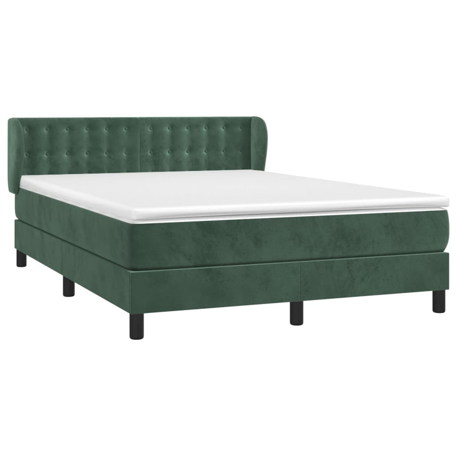 Boxspring Met Matras Fluweel Donkergroen 140 x 190 cm Knopen