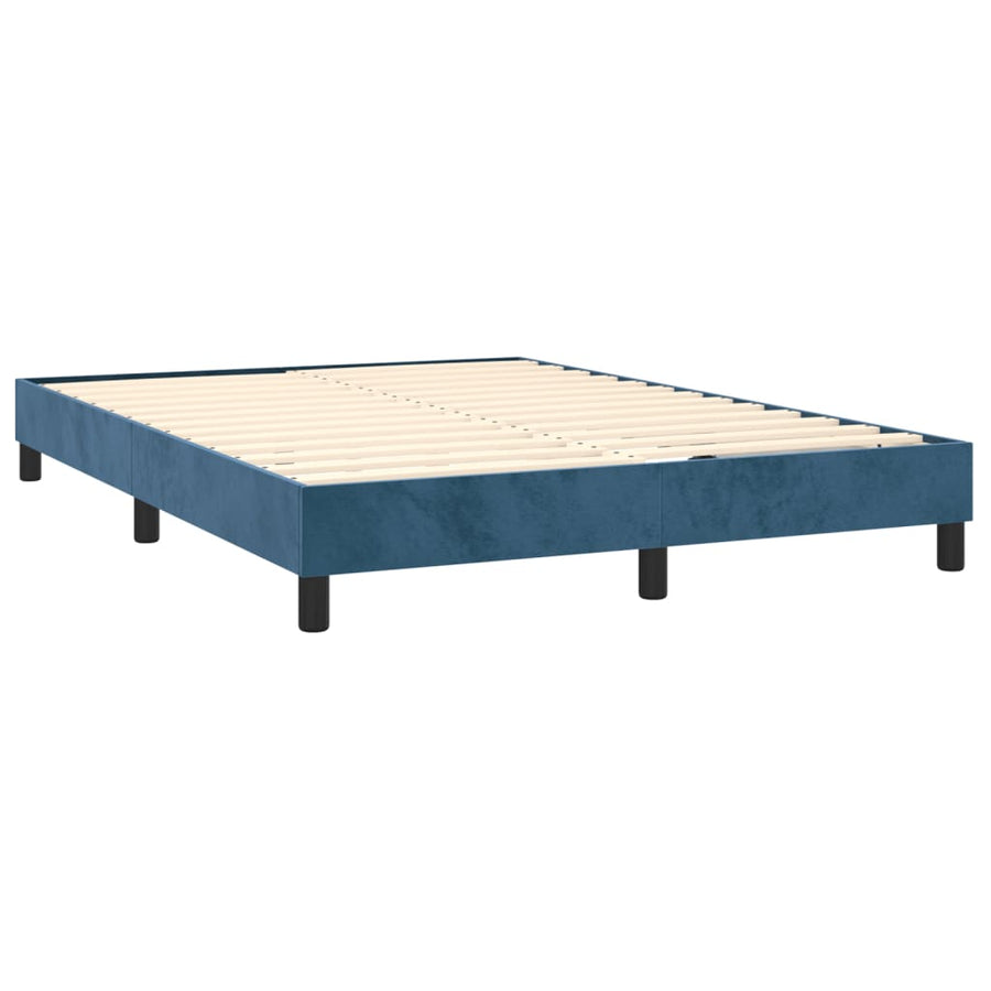 Boxspring Met Matras Fluweel Donkerblauw 140 x 190 cm Knopen