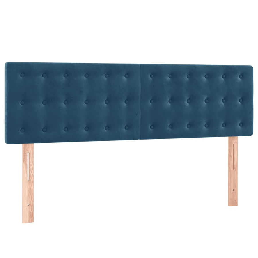 Boxspring Met Matras Fluweel Donkerblauw 140 x 190 cm Knopen