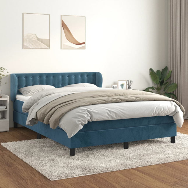 Boxspring Met Matras Fluweel Donkerblauw 140 x 190 cm Knopen