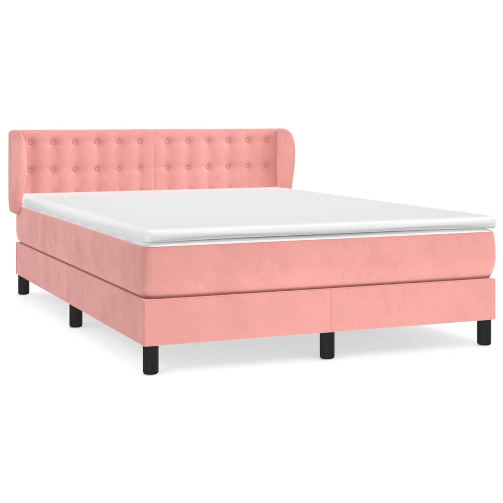 Boxspring Met Matras Fluweel Roze 140 x 190 cm Knopen