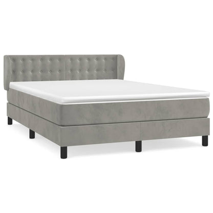 Boxspring Met Matras Fluweel Lichtgrijs 140 x 200 cm Knopen